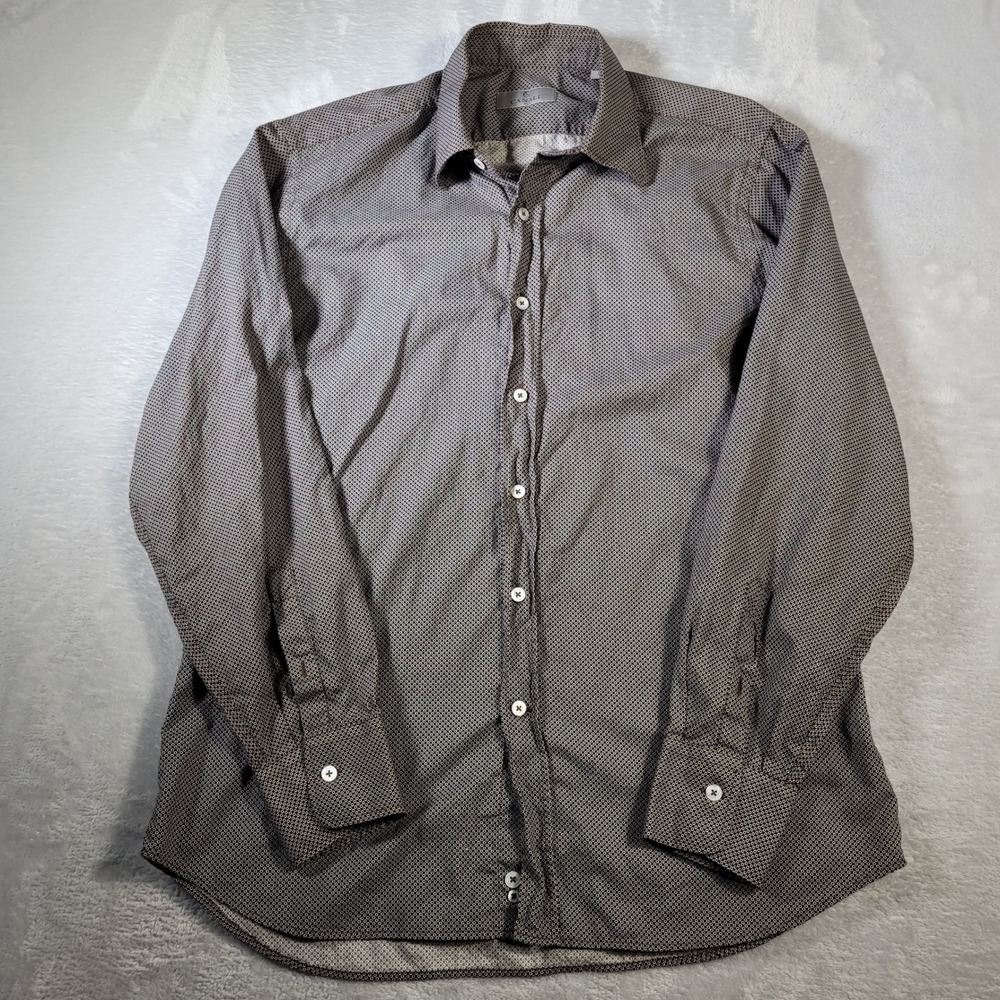 Canali Shirt Mens Large Gray Geometric Micro Pattern Button Down Long Sleeve